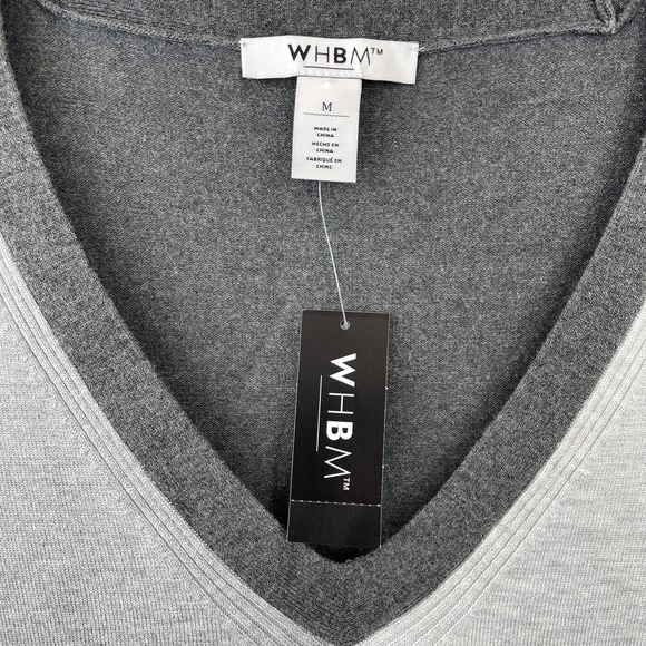 WHITE HOUSE BLACK MARKET Color Block Black Gray V-Neck Tunic Sweater Sz M NWT - Picture 2 of 11